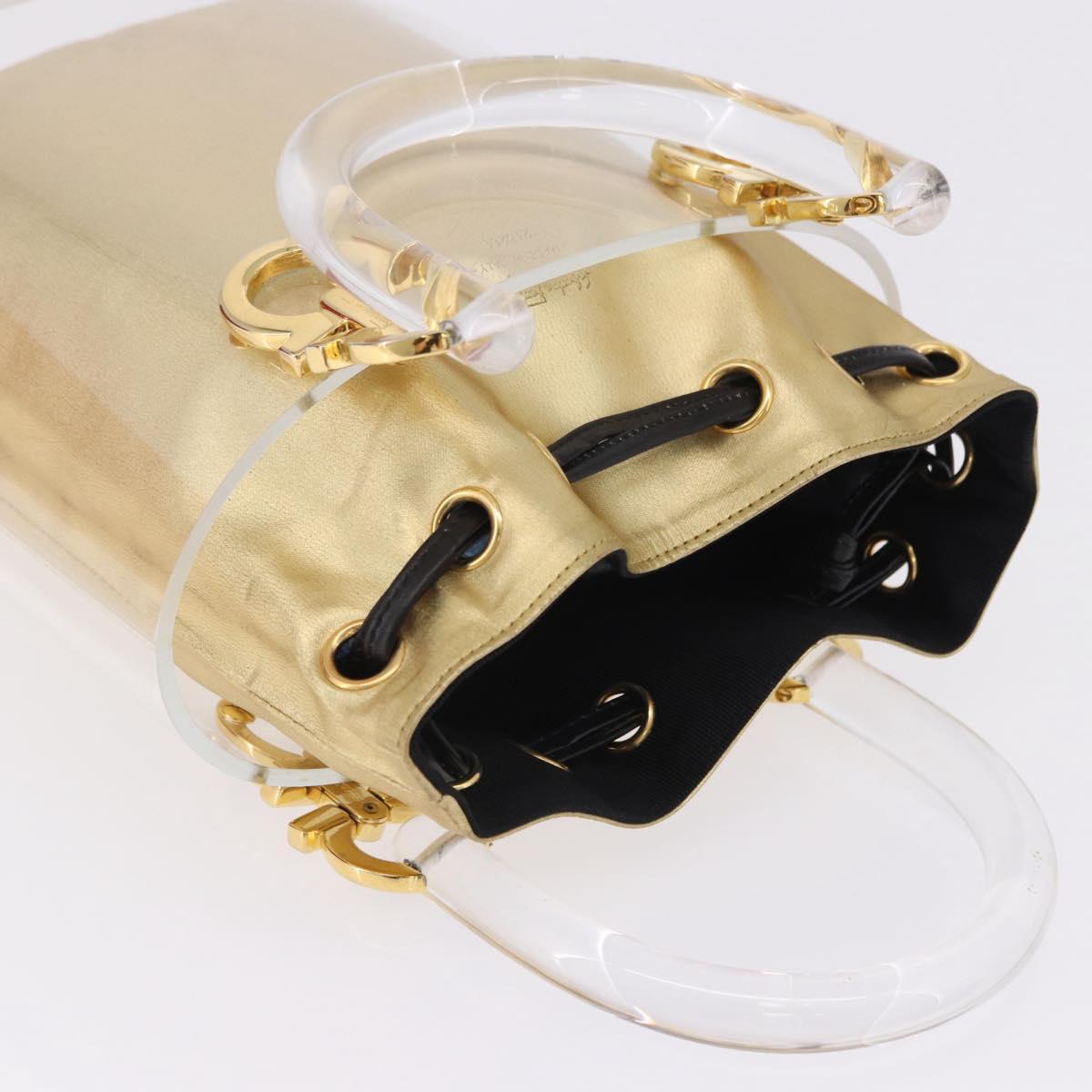 Salvatore Ferragamo Gancini Hand Bag plastic Clear Gold Auth 200065V