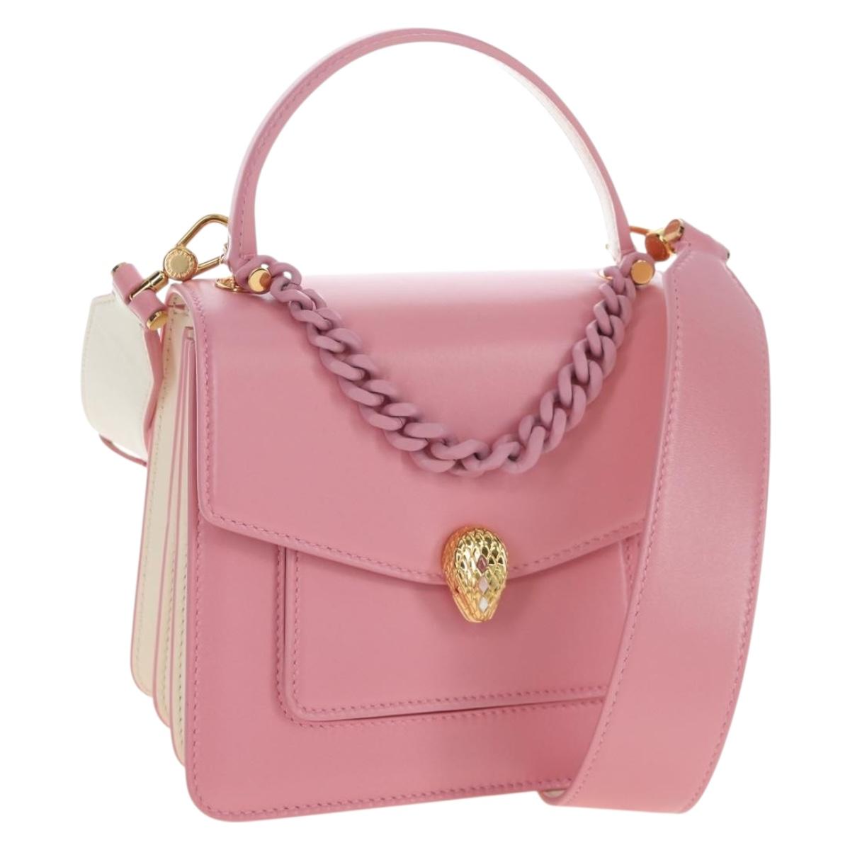 BVLGARI Serpenti Bag Hand Bag Leather 2way Pink Gold Auth 200069SAM