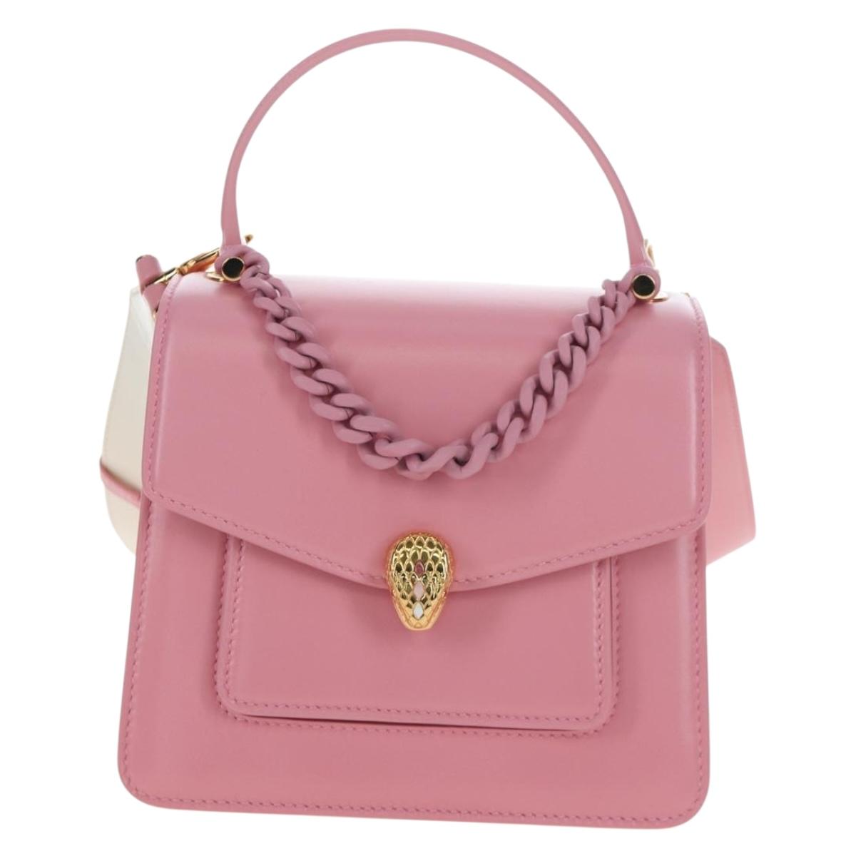 BVLGARI Serpenti Bag Hand Bag Leather 2way Pink Gold Auth 200069SAM