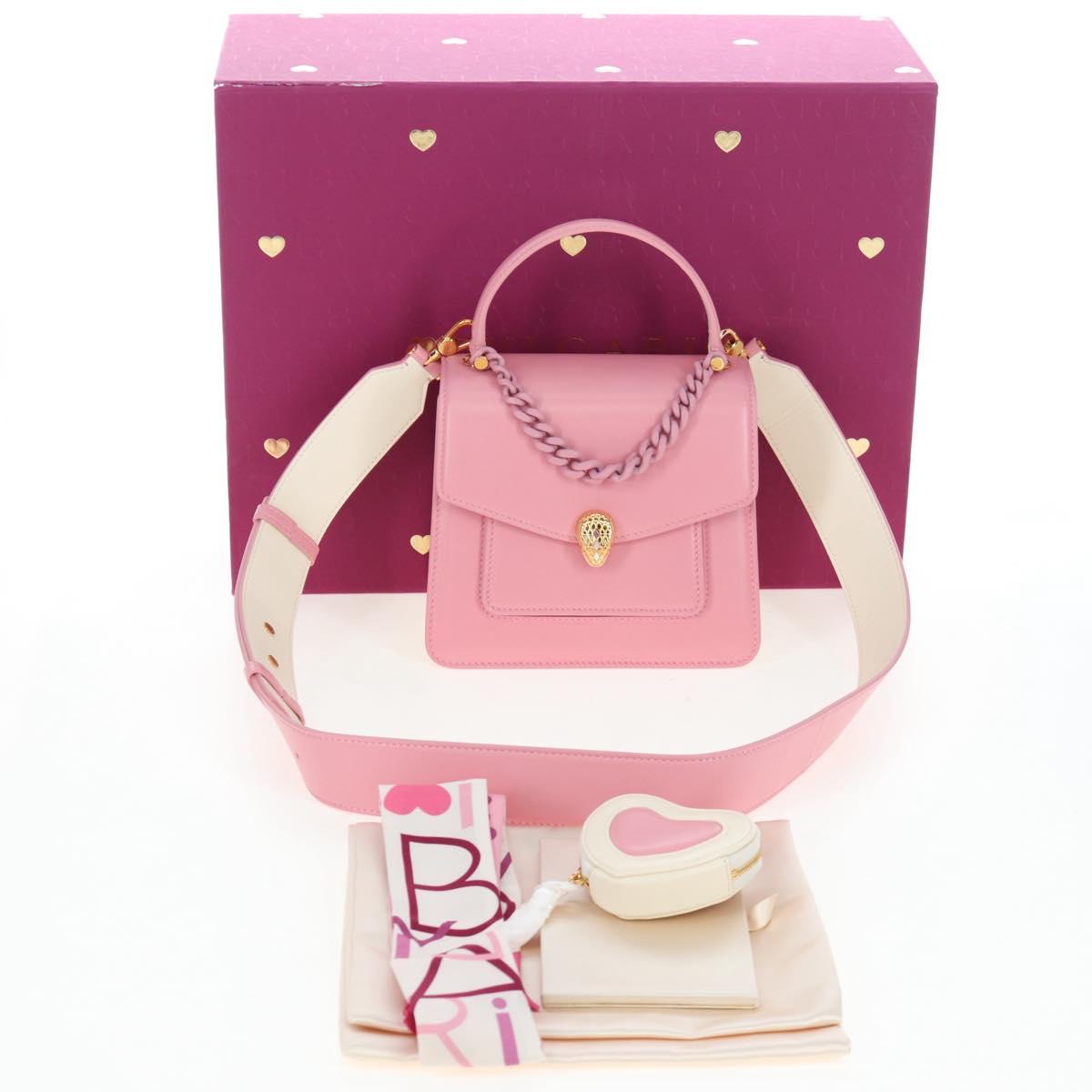 BVLGARI Serpenti Bag Hand Bag Leather 2way Pink Gold Auth 200069SAM