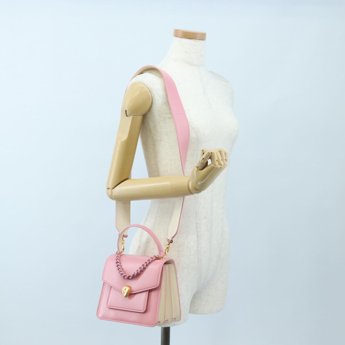 BVLGARI Serpenti Bag Hand Bag Leather 2way Pink Gold Auth 200069SAM