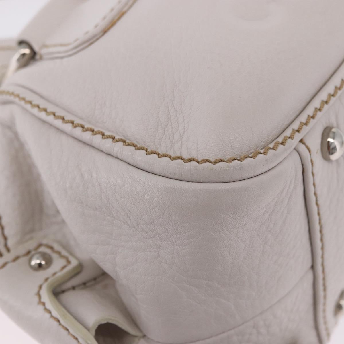 CHANEL Hand Bag Leather White Silver CC Auth 200073V