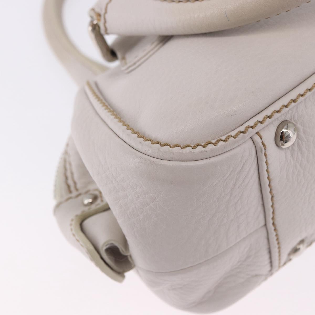 CHANEL Hand Bag Leather White Silver CC Auth 200073V