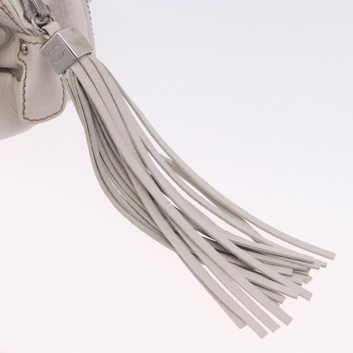 CHANEL Hand Bag Leather White Silver CC Auth 200073V