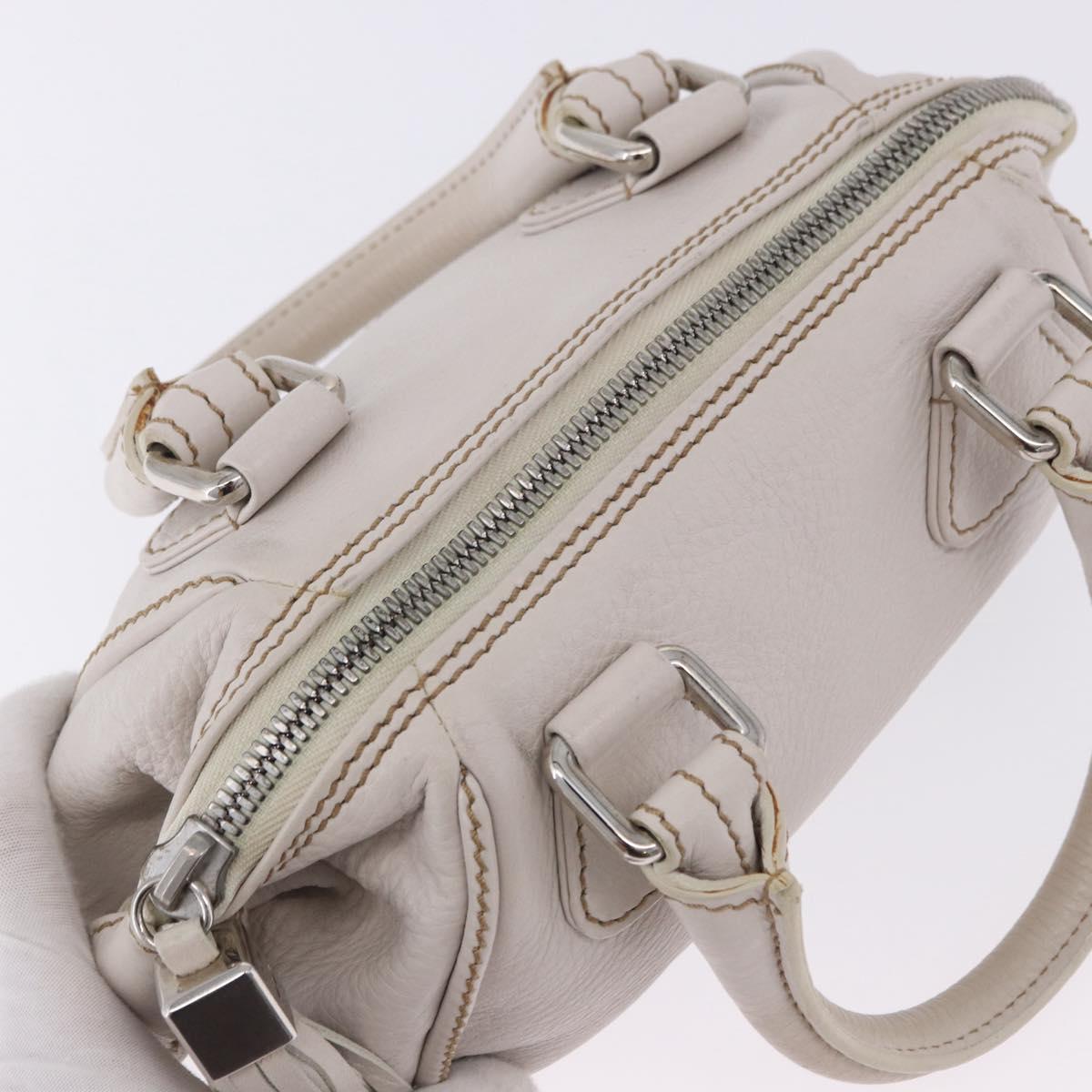 CHANEL Hand Bag Leather White Silver CC Auth 200073V