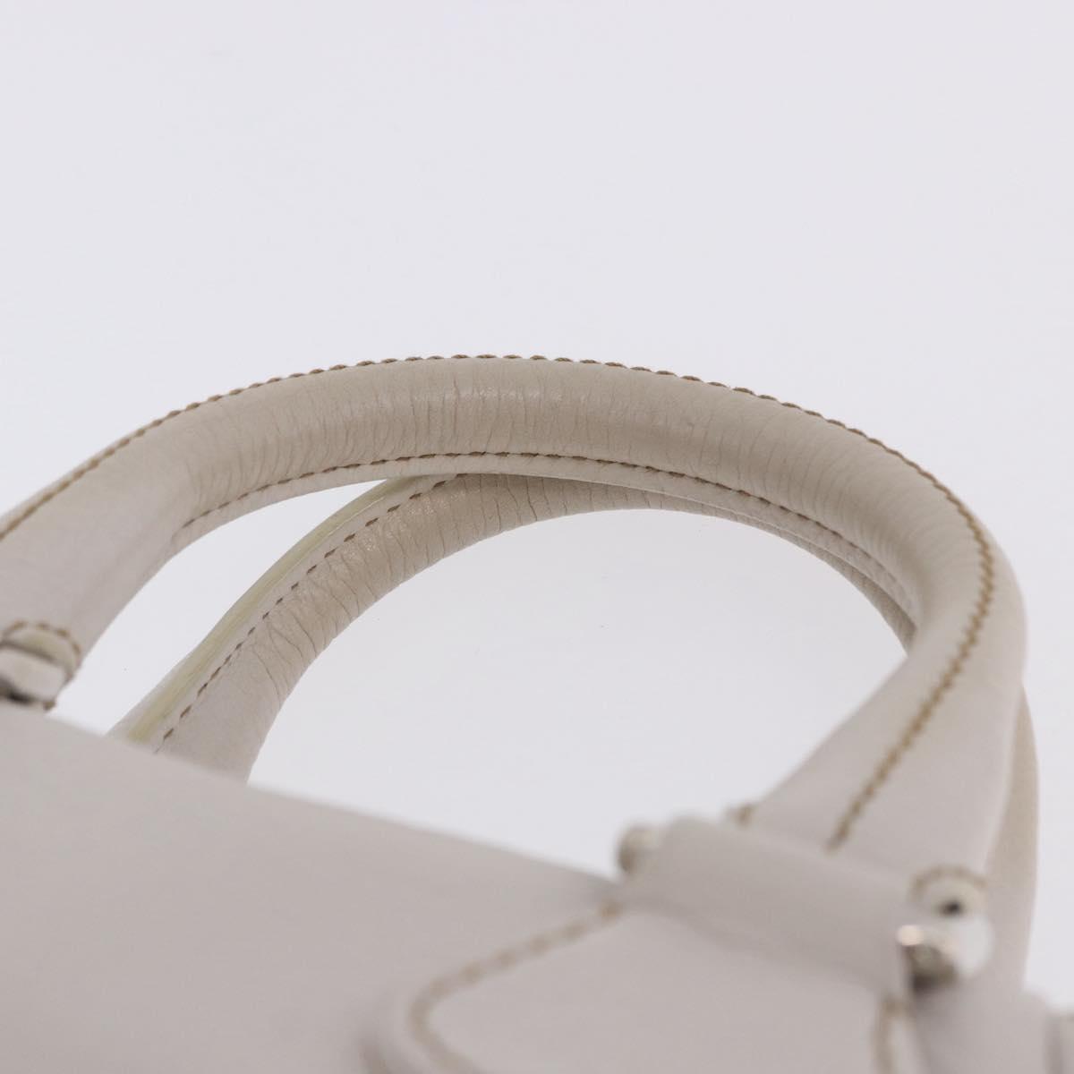 CHANEL Hand Bag Leather White Silver CC Auth 200073V