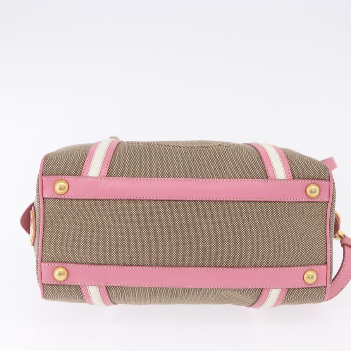 PRADA Hand Bag Jacquard 2way Beige Gold Auth 200074V