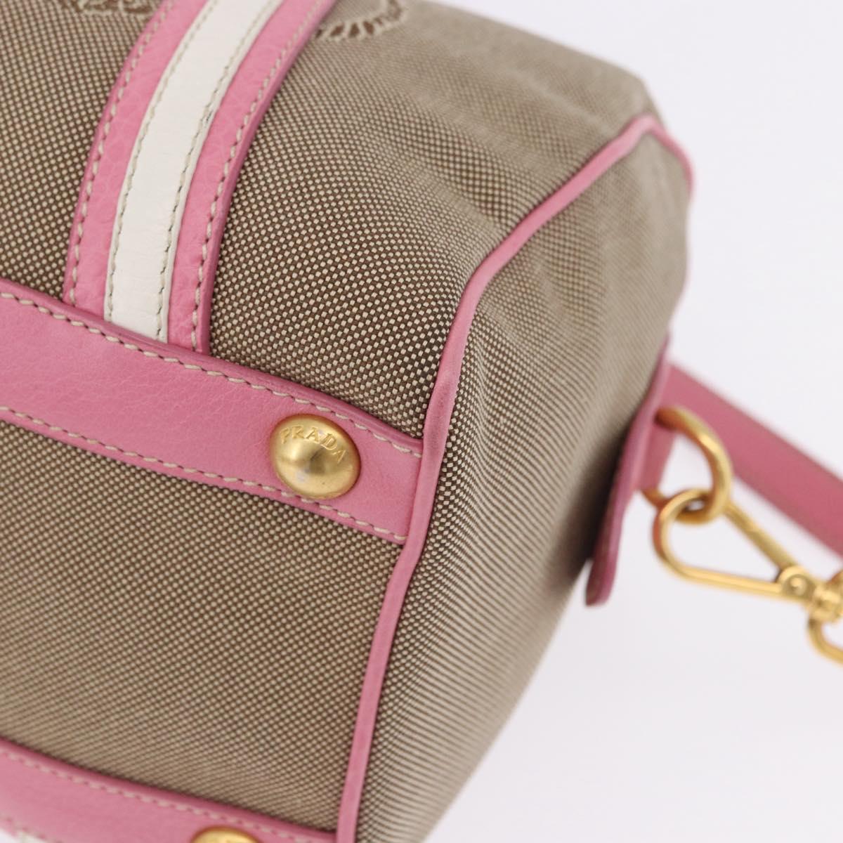 PRADA Hand Bag Jacquard 2way Beige Gold Auth 200074V