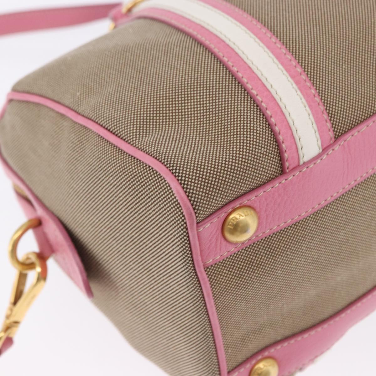 PRADA Hand Bag Jacquard 2way Beige Gold Auth 200074V