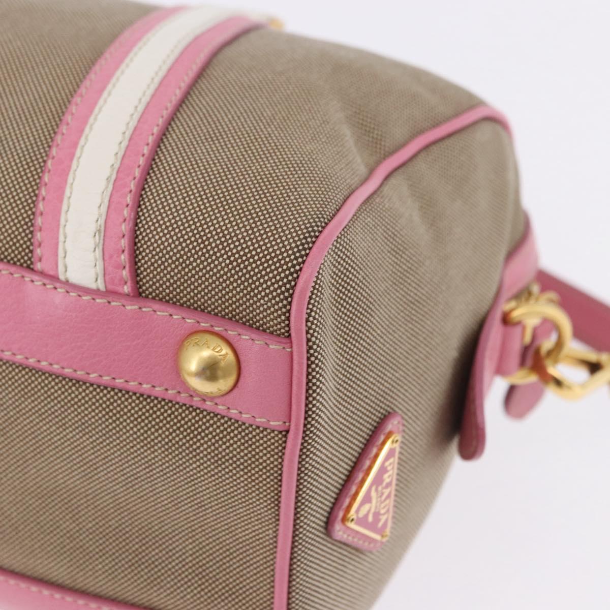 PRADA Hand Bag Jacquard 2way Beige Gold Auth 200074V