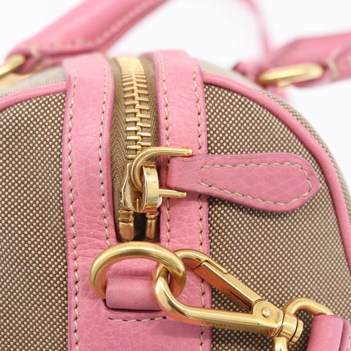 PRADA Hand Bag Jacquard 2way Beige Gold Auth 200074V