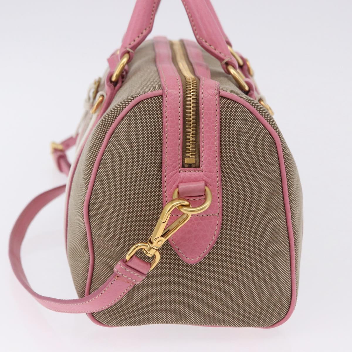 PRADA Hand Bag Jacquard 2way Beige Gold Auth 200074V