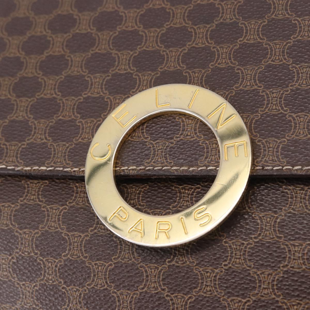CELINE Macadam Canvas Circle Shoulder Bag PVC Leather Brown Gold Auth 200078A