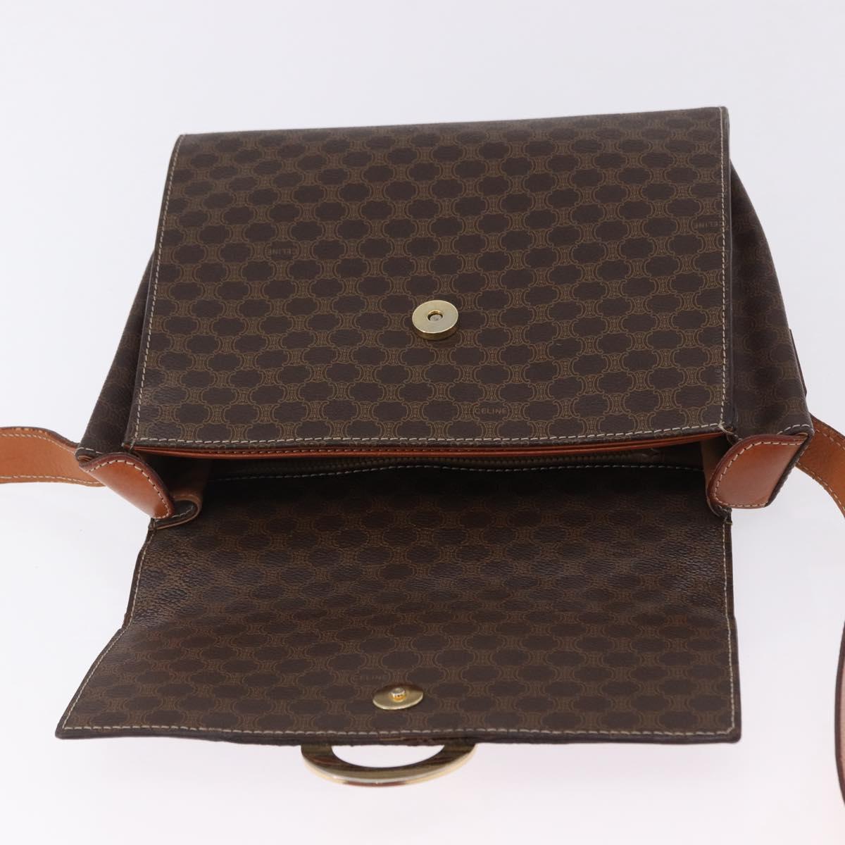 CELINE Macadam Canvas Circle Shoulder Bag PVC Leather Brown Gold Auth 200078A