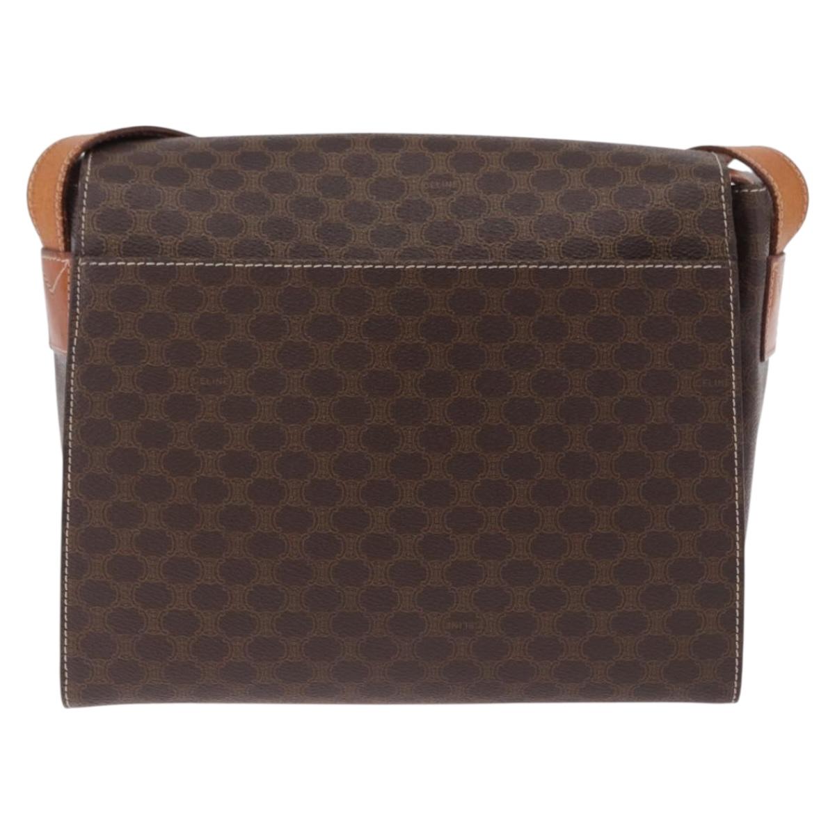 CELINE Macadam Canvas Circle Shoulder Bag PVC Leather Brown Gold Auth 200078A