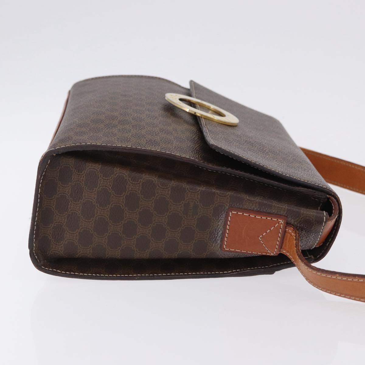CELINE Macadam Canvas Circle Shoulder Bag PVC Leather Brown Gold Auth 200078A