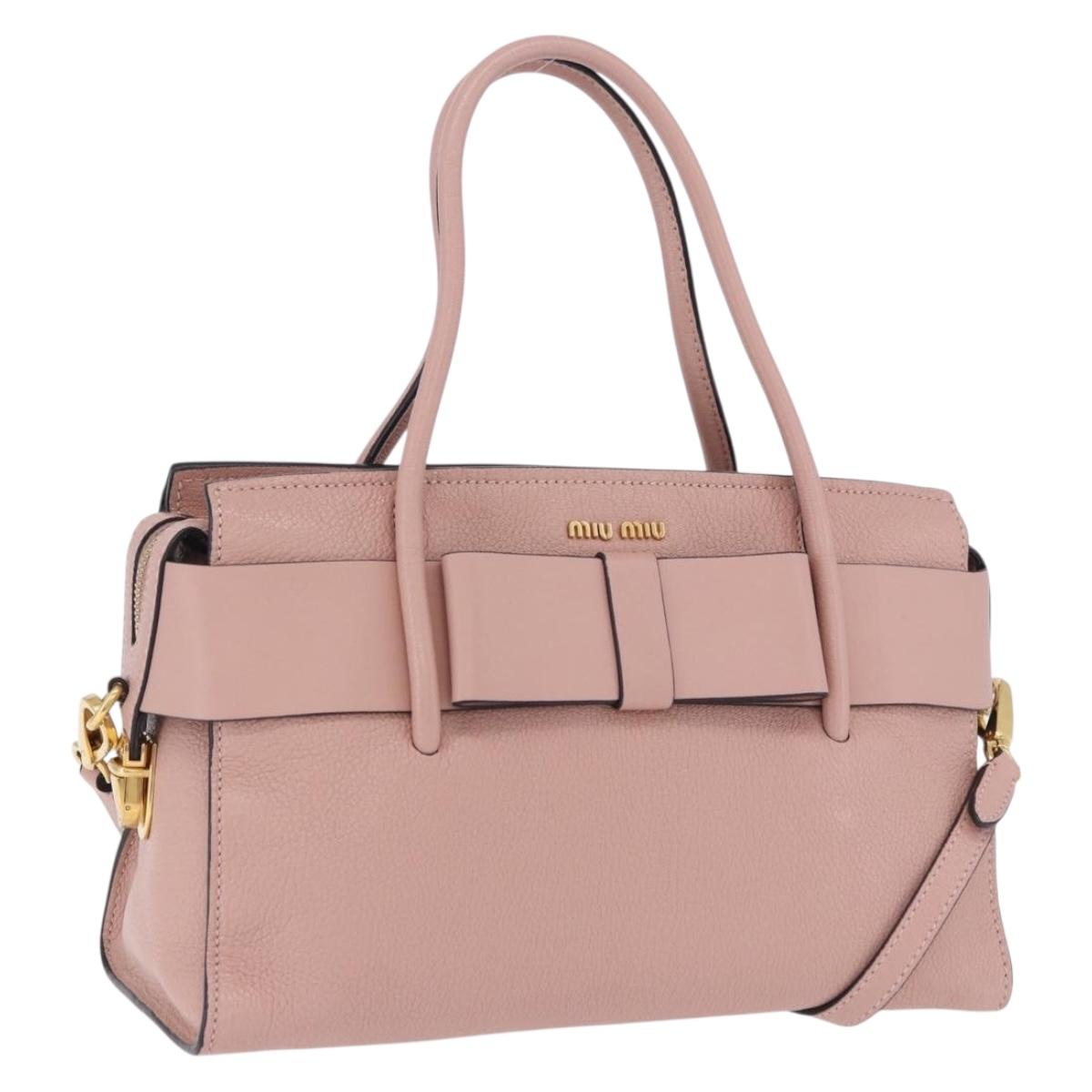 Miu Miu Hand Bag Leather 2way Pink Gold Auth 200079V