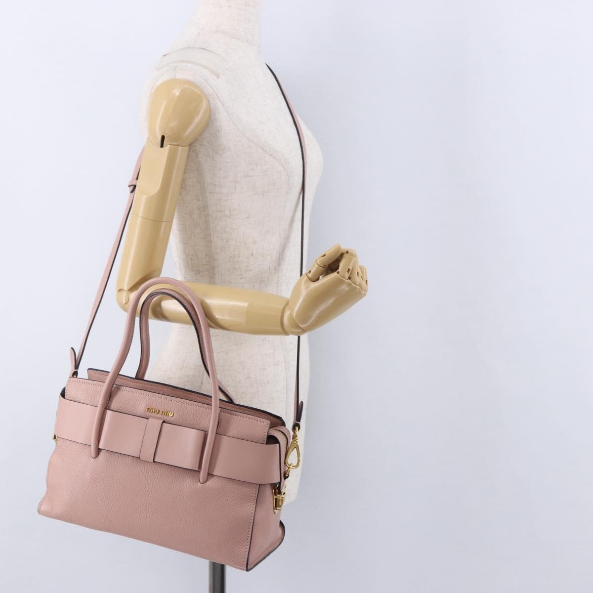 Miu Miu Hand Bag Leather 2way Pink Gold Auth 200079V