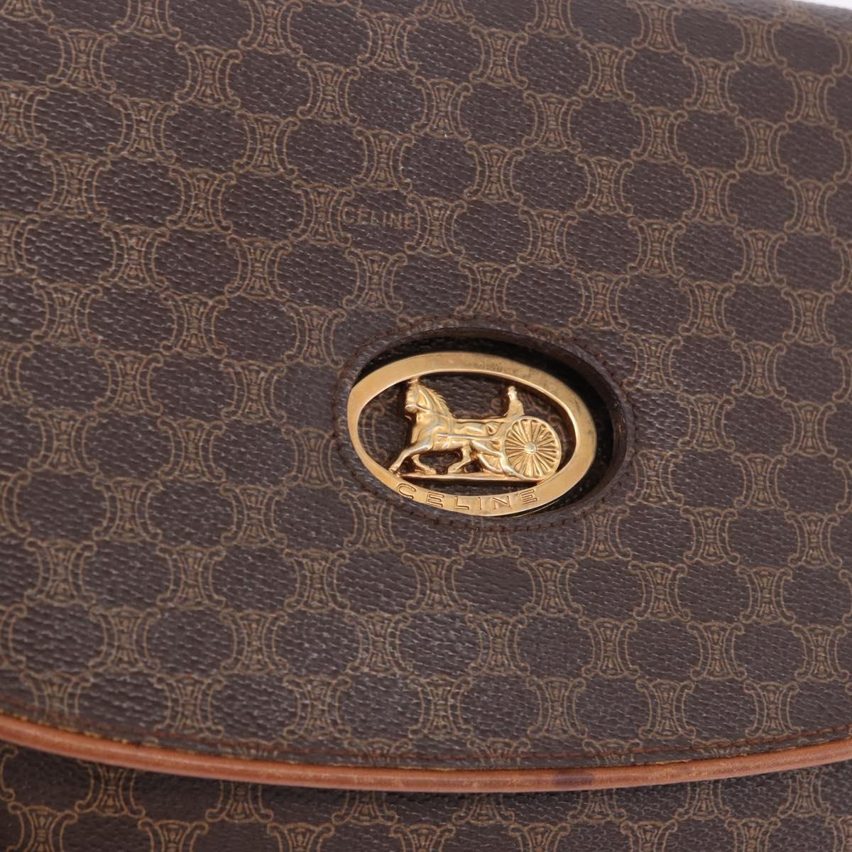 CELINE Macadam Canvas Horse Carriage Bag PVC Leather Brown Gold Auth 200080