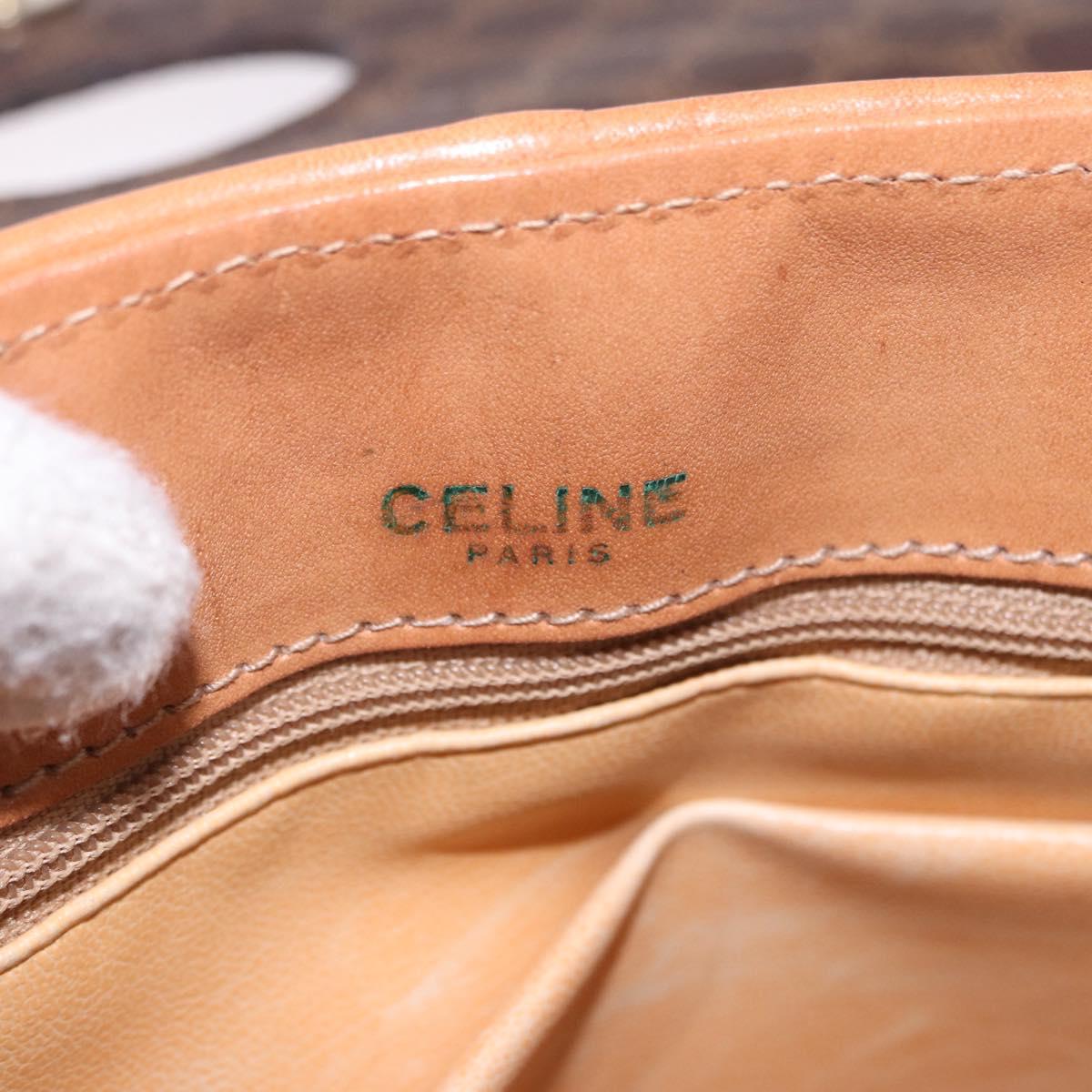 CELINE Macadam Canvas Horse Carriage Bag PVC Leather Brown Gold Auth 200080