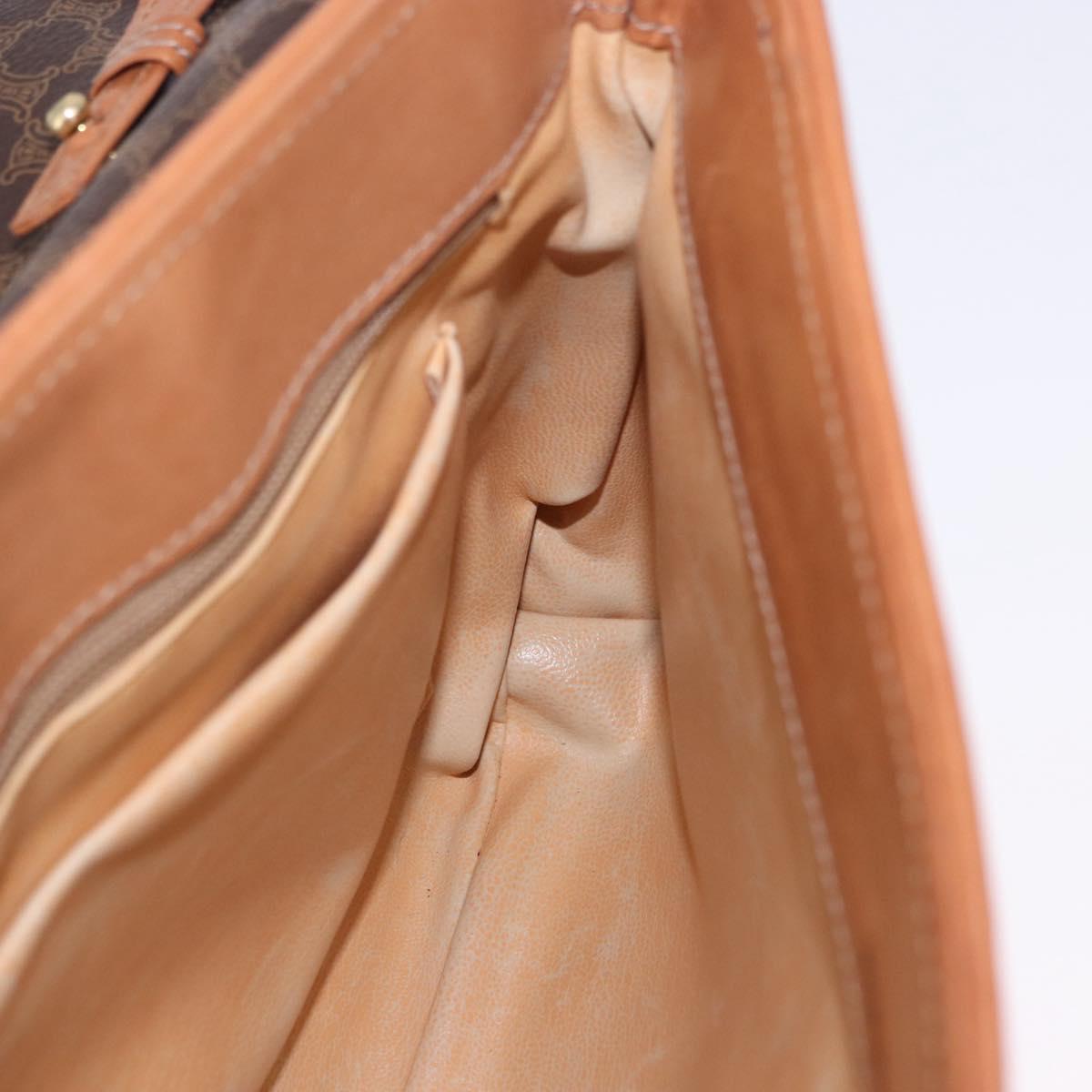CELINE Macadam Canvas Horse Carriage Bag PVC Leather Brown Gold Auth 200080