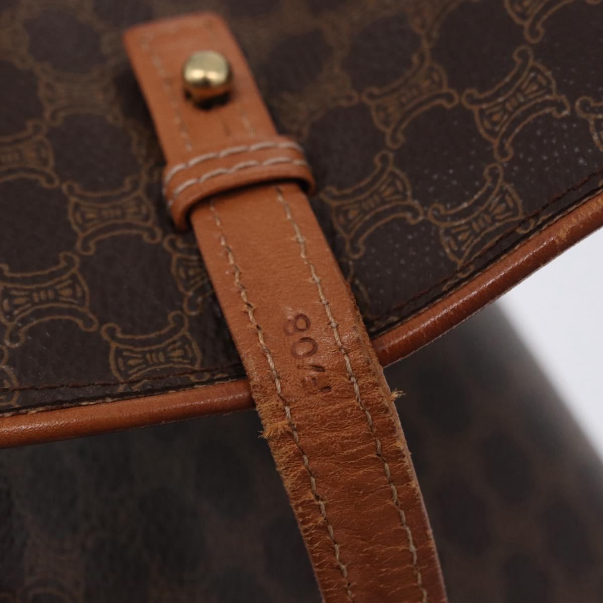 CELINE Macadam Canvas Horse Carriage Bag PVC Leather Brown Gold Auth 200080