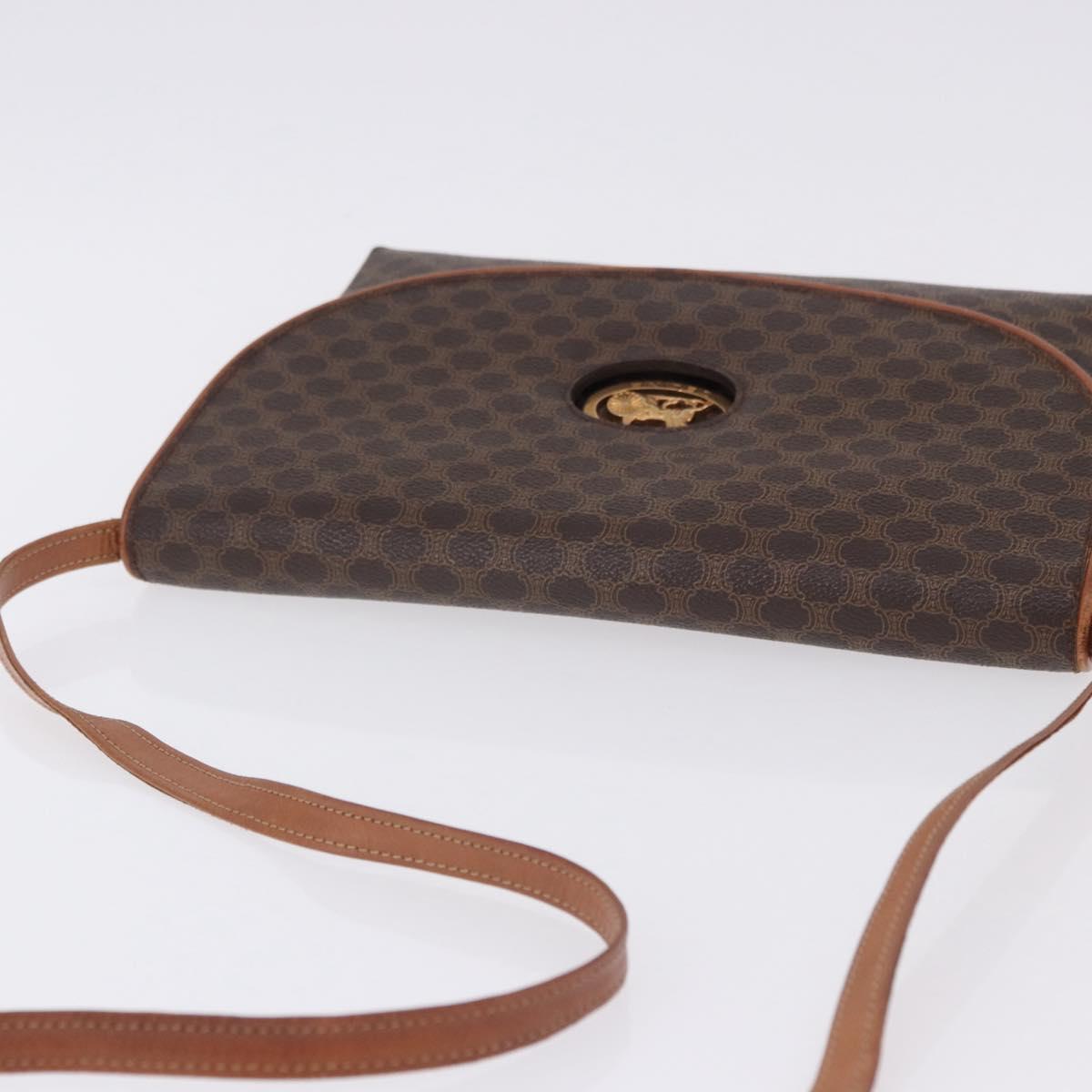 CELINE Macadam Canvas Horse Carriage Bag PVC Leather Brown Gold Auth 200080