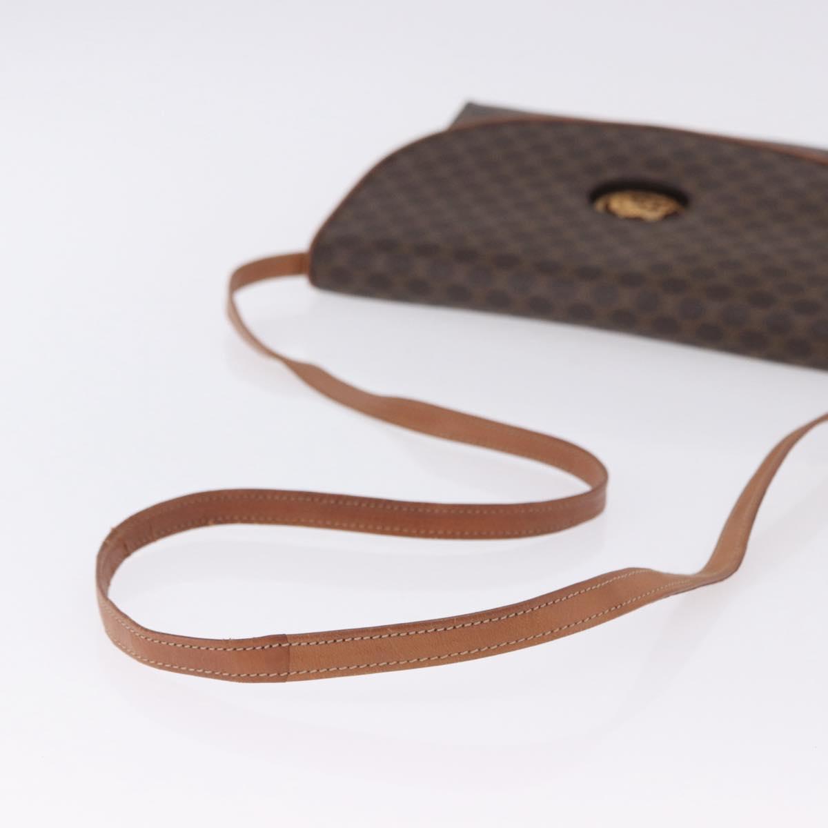 CELINE Macadam Canvas Horse Carriage Bag PVC Leather Brown Gold Auth 200080