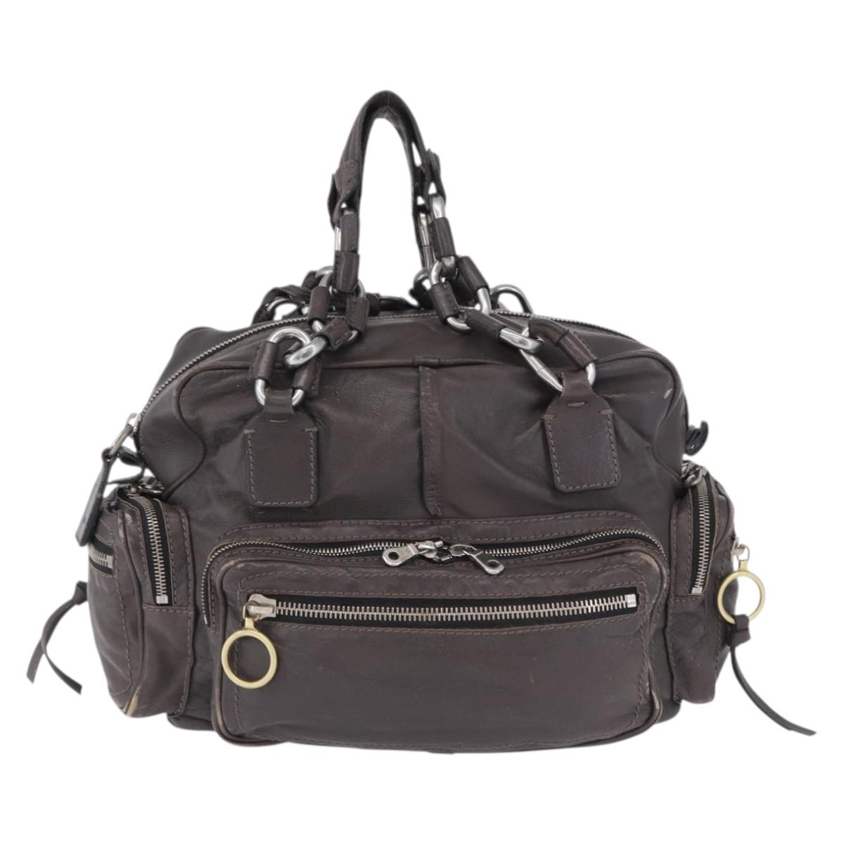 Chloe Chain Hand Bag Leather Gray Silver Auth 200082A