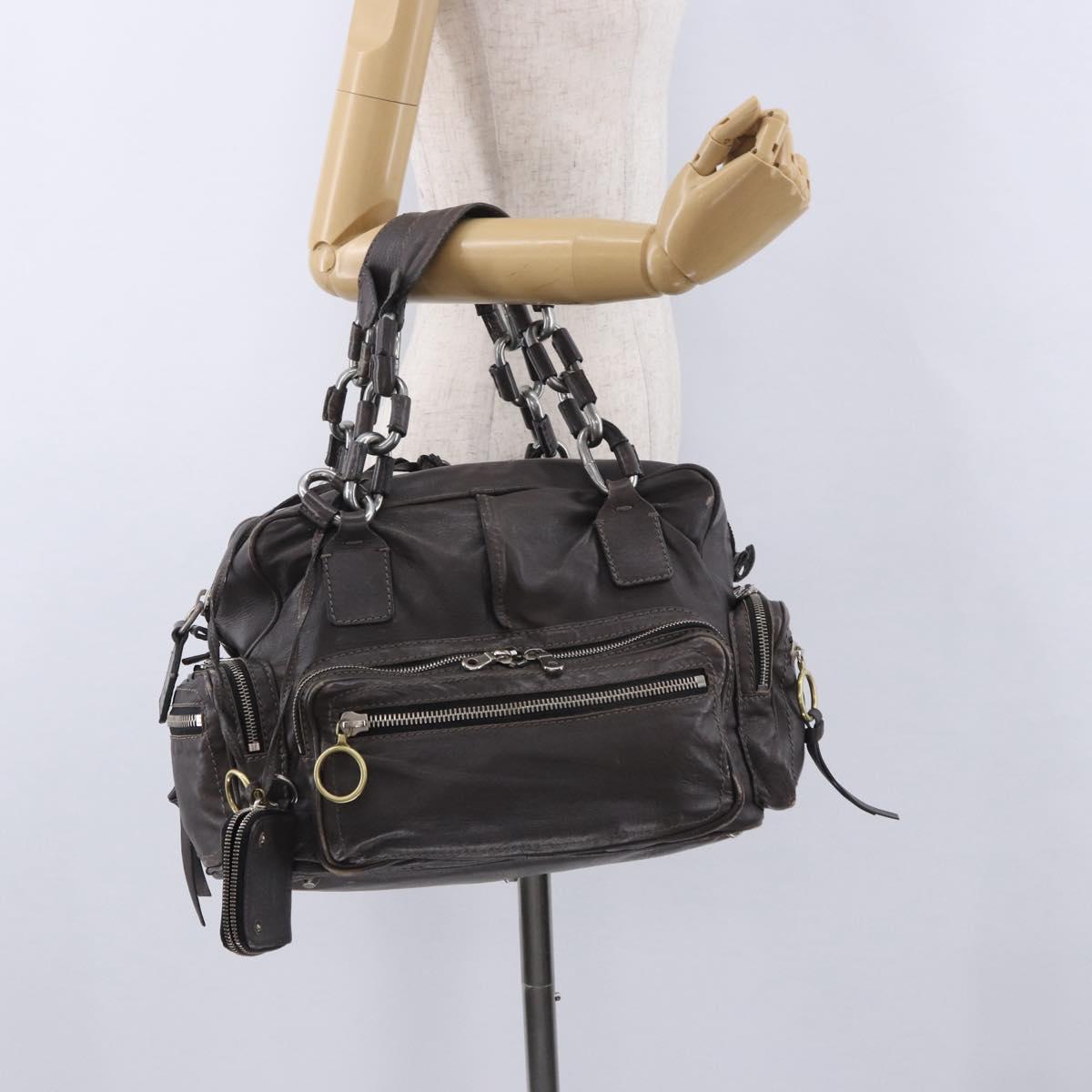 Chloe Chain Hand Bag Leather Gray Silver Auth 200082A