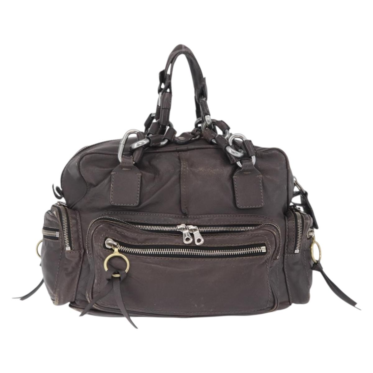 Chloe Chain Hand Bag Leather Gray Silver Auth 200082A