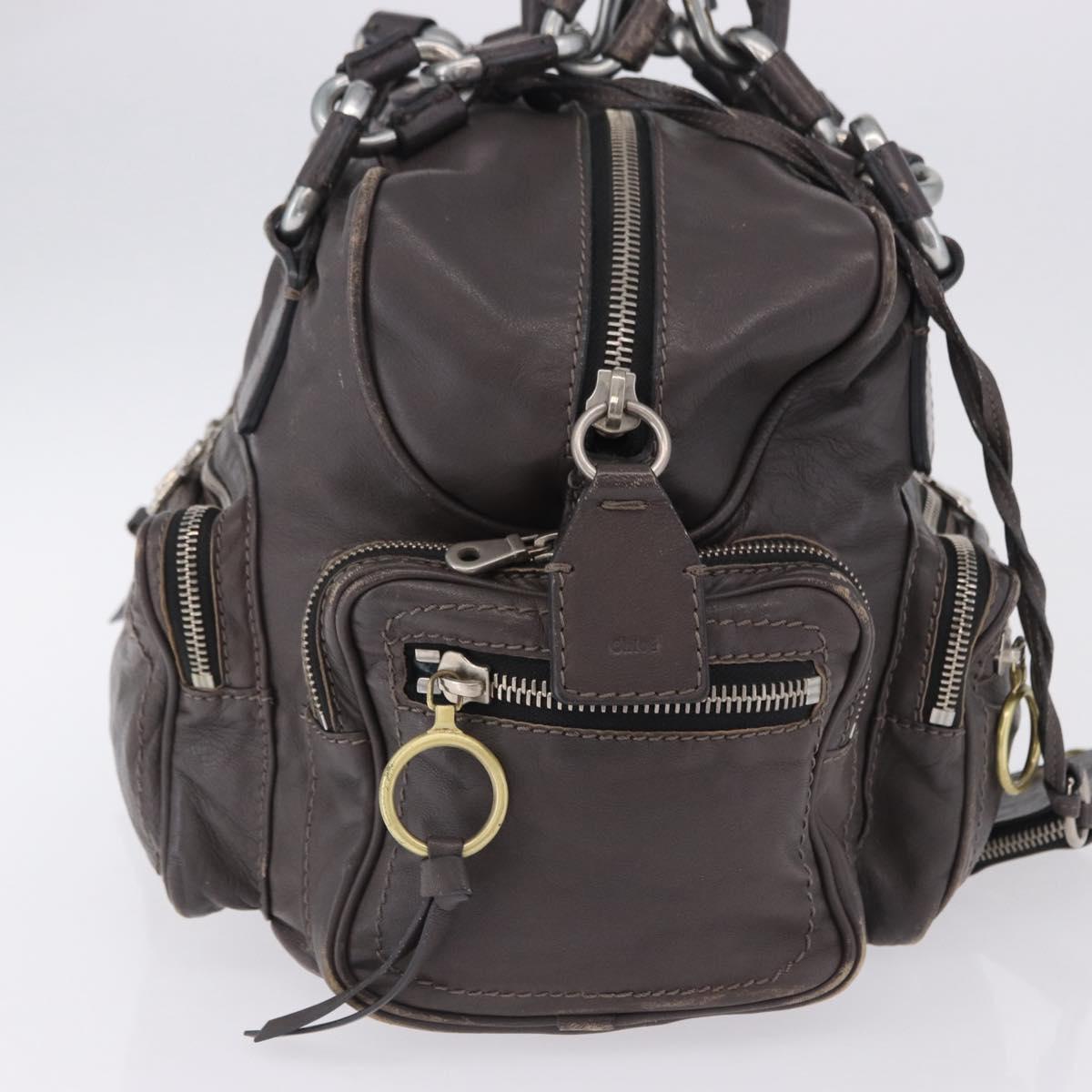 Chloe Chain Hand Bag Leather Gray Silver Auth 200082A