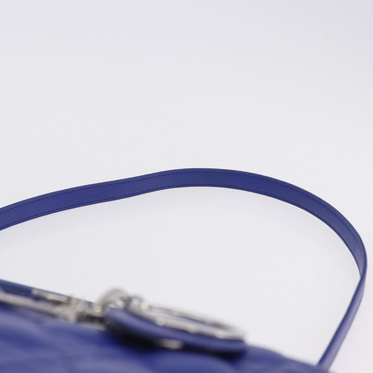 Christian Dior Canage Lady Dior Hand Bag Lamb Skin 2way Blue Silver Auth 200084M