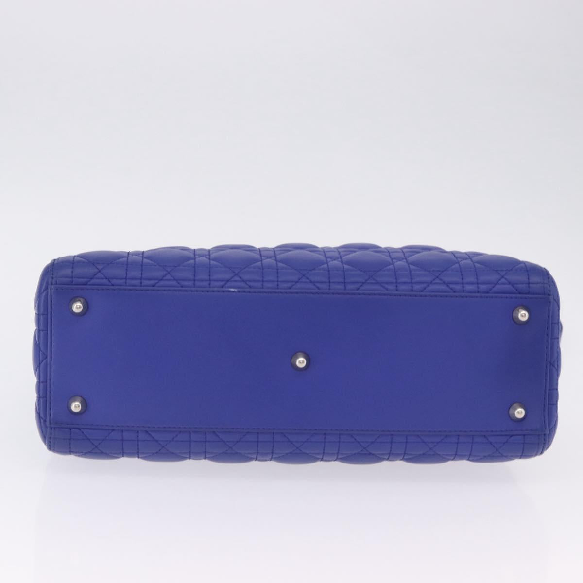 Christian Dior Canage Lady Dior Hand Bag Lamb Skin 2way Blue Silver Auth 200084M