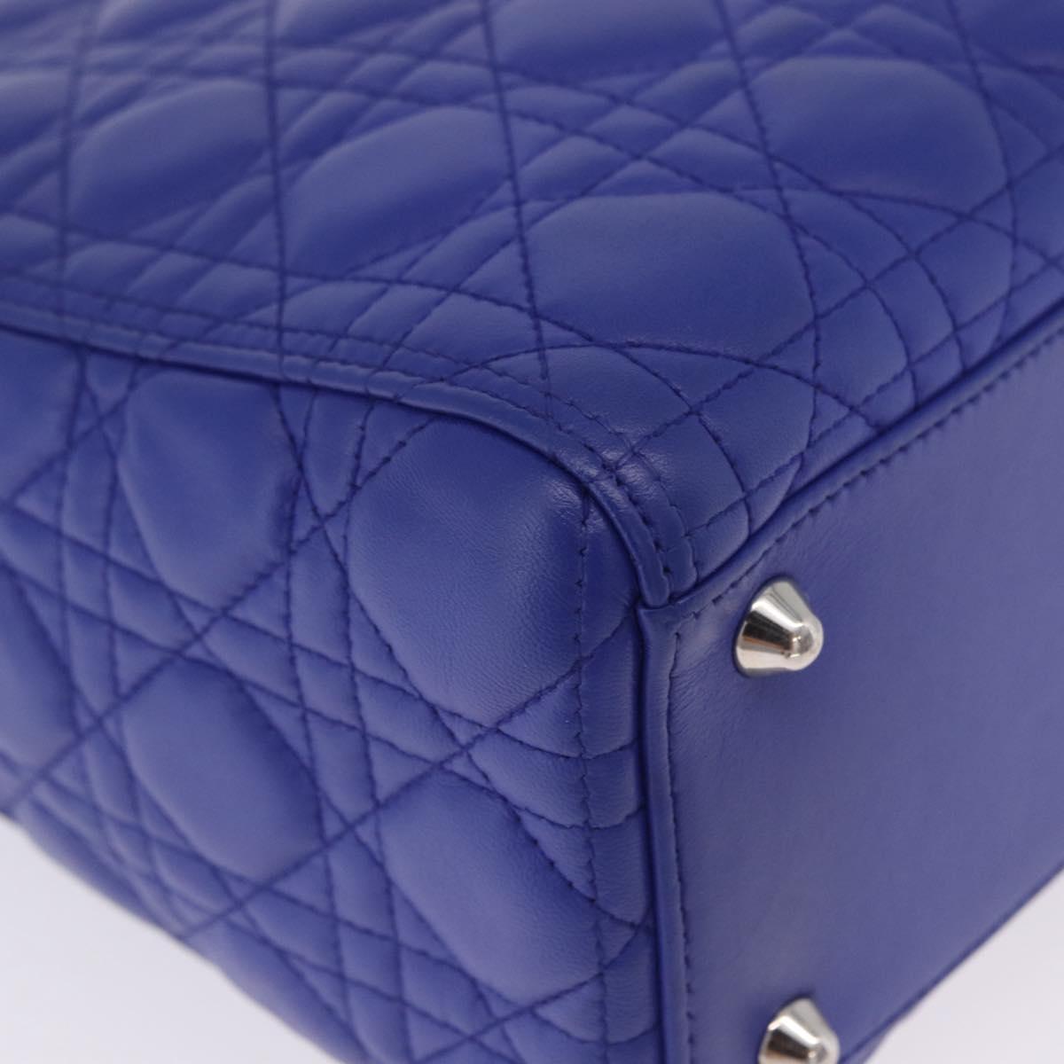 Christian Dior Canage Lady Dior Hand Bag Lamb Skin 2way Blue Silver Auth 200084M