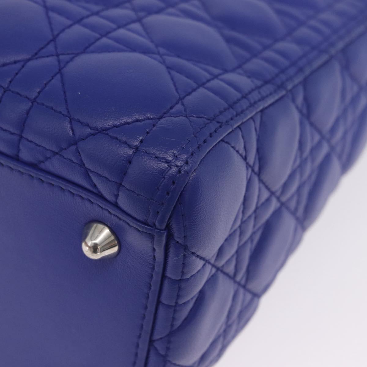 Christian Dior Canage Lady Dior Hand Bag Lamb Skin 2way Blue Silver Auth 200084M
