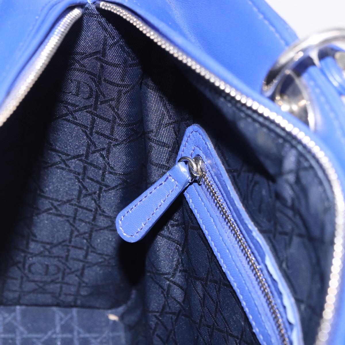 Christian Dior Canage Lady Dior Hand Bag Lamb Skin 2way Blue Silver Auth 200084M