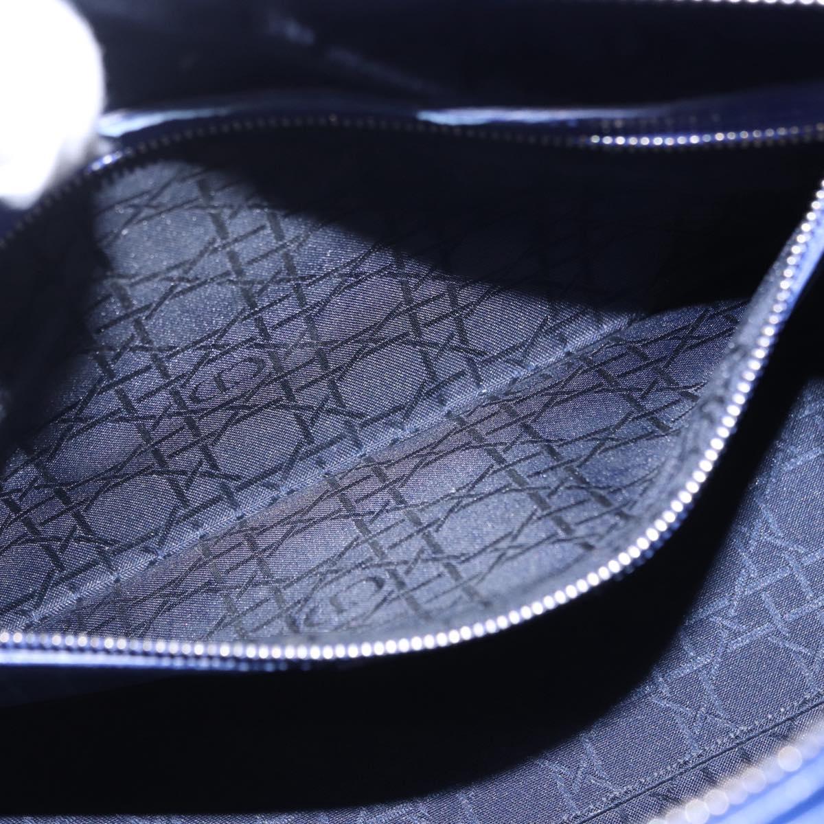 Christian Dior Canage Lady Dior Hand Bag Lamb Skin 2way Blue Silver Auth 200084M