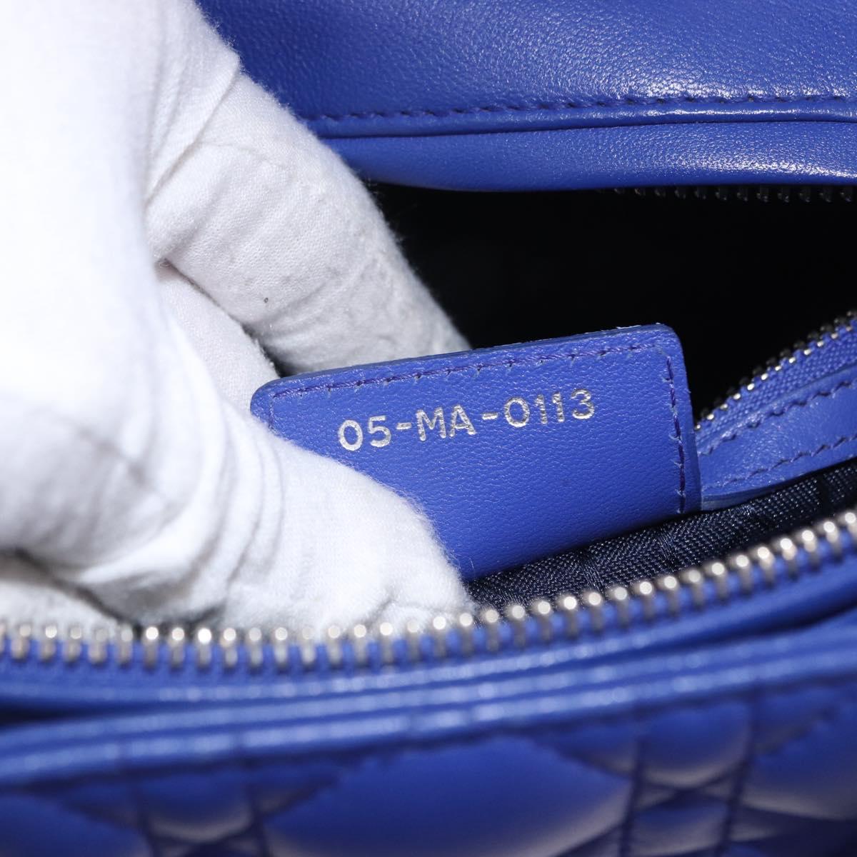 Christian Dior Canage Lady Dior Hand Bag Lamb Skin 2way Blue Silver Auth 200084M