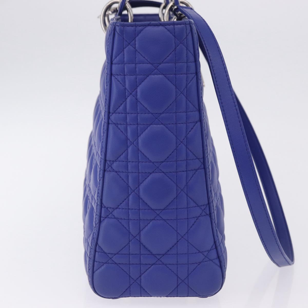 Christian Dior Canage Lady Dior Hand Bag Lamb Skin 2way Blue Silver Auth 200084M