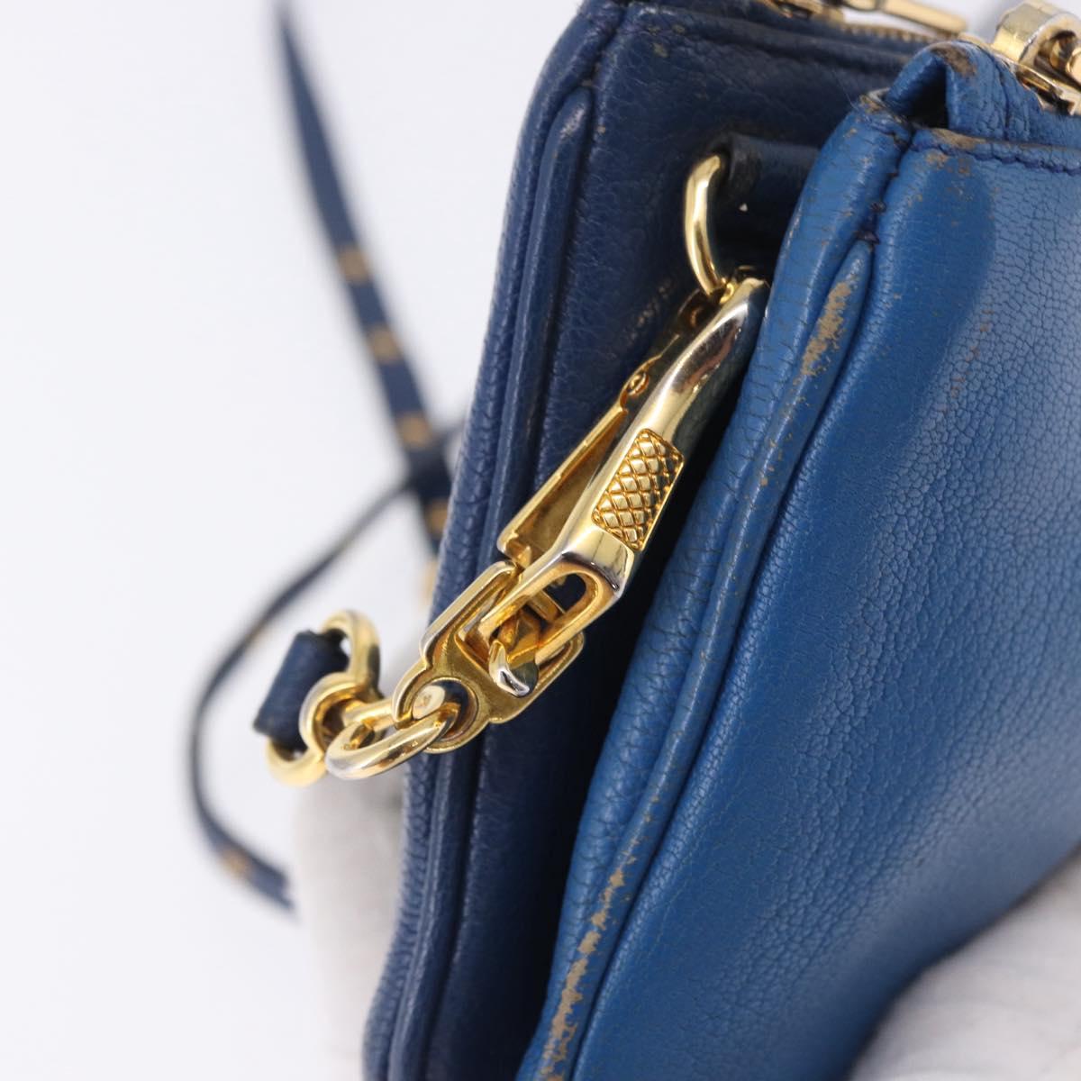 Miu Miu Shoulder Bag Leather Blue Gold Auth 200087A