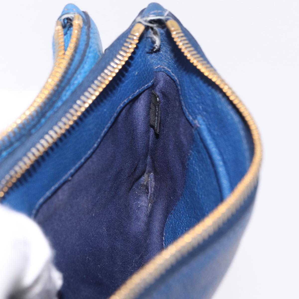 Miu Miu Shoulder Bag Leather Blue Gold Auth 200087A