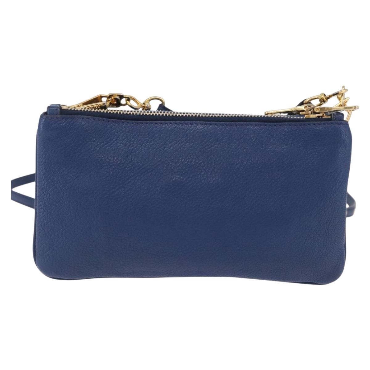 Miu Miu Shoulder Bag Leather Blue Gold Auth 200087A