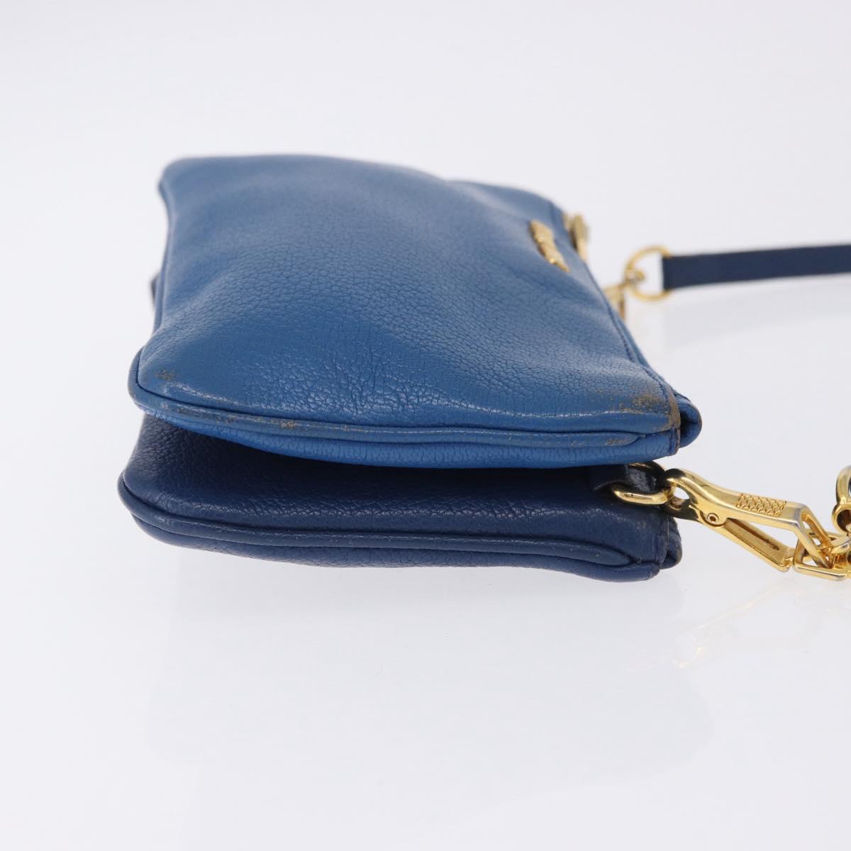 Miu Miu Shoulder Bag Leather Blue Gold Auth 200087A