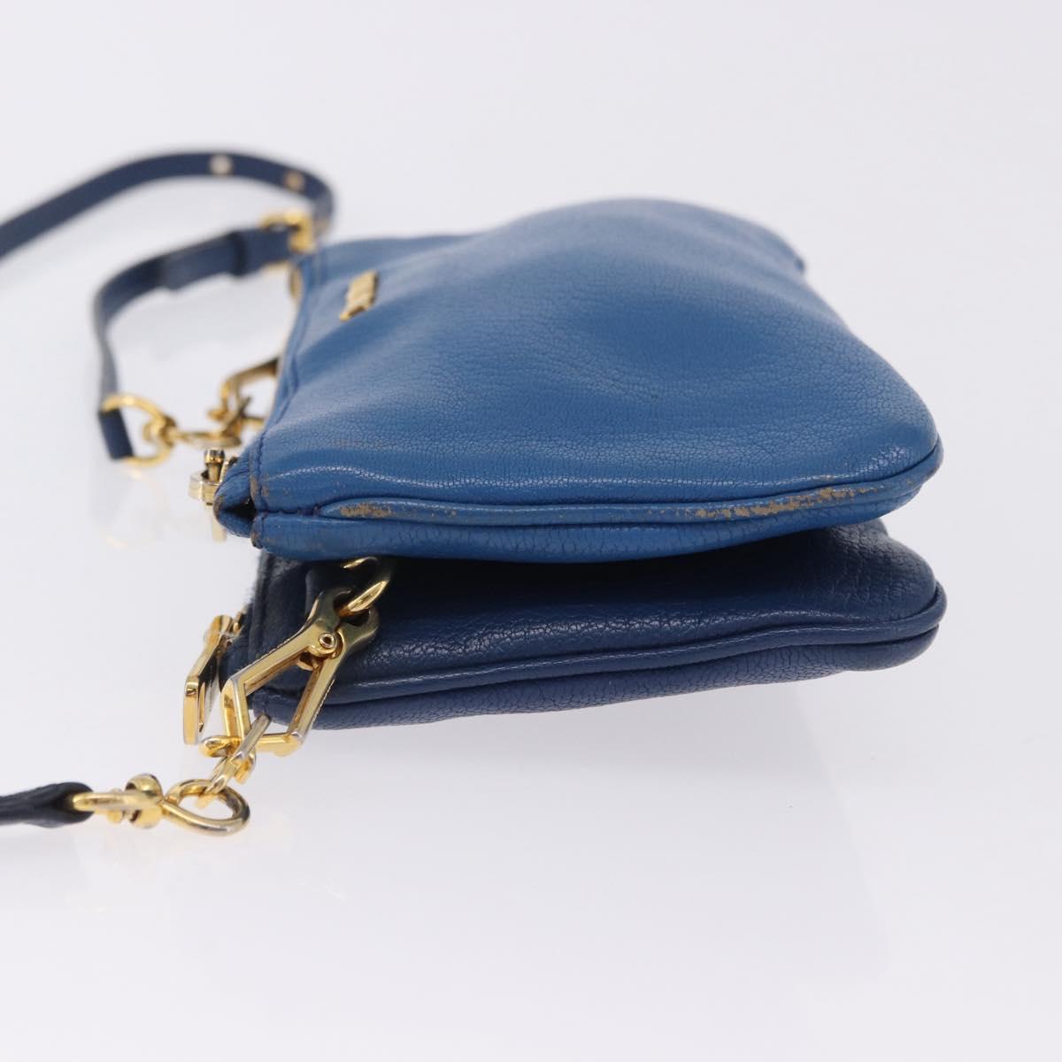 Miu Miu Shoulder Bag Leather Blue Gold Auth 200087A