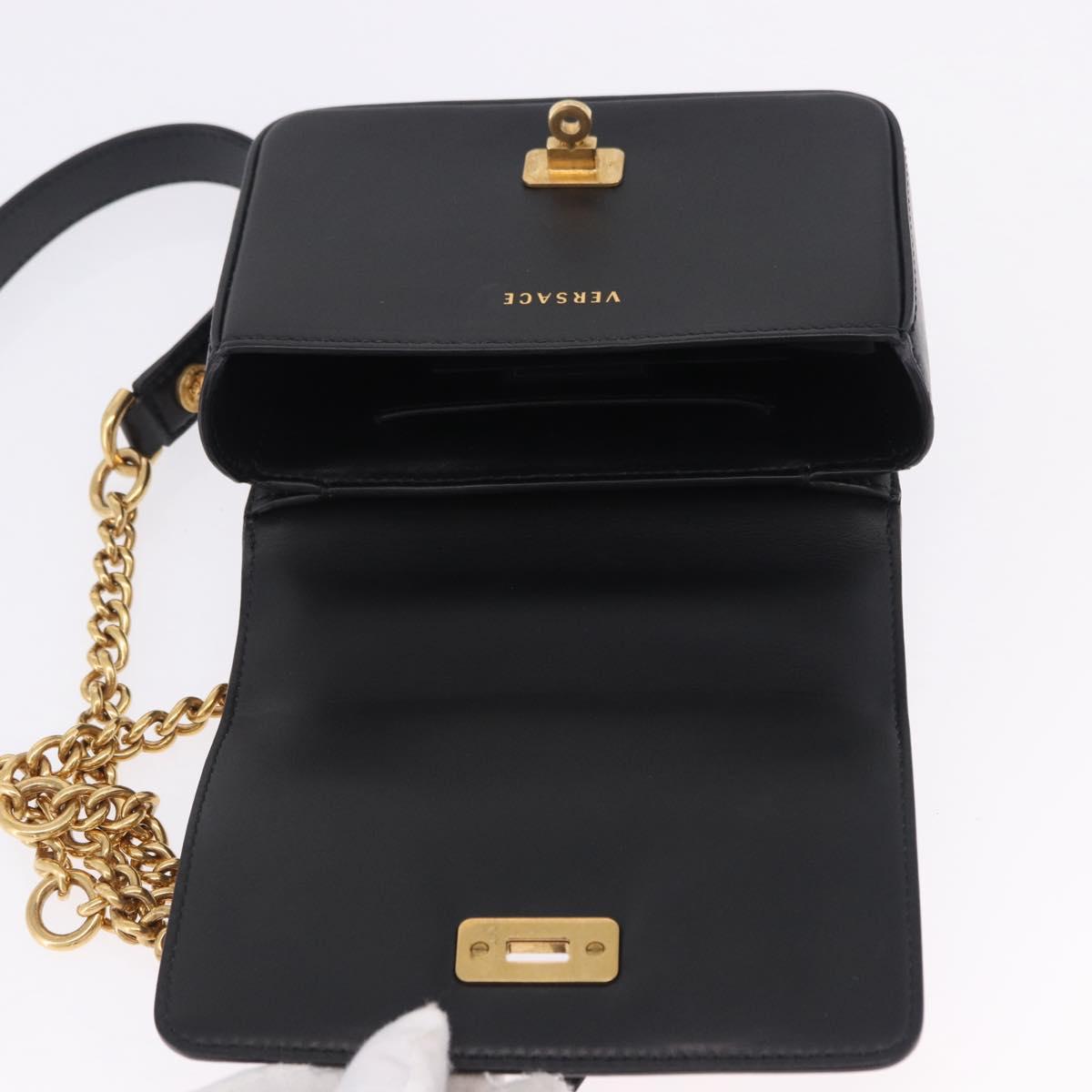 VERSACE Medusa Chain Shoulder Bag Leather Black Gold Auth 200090M