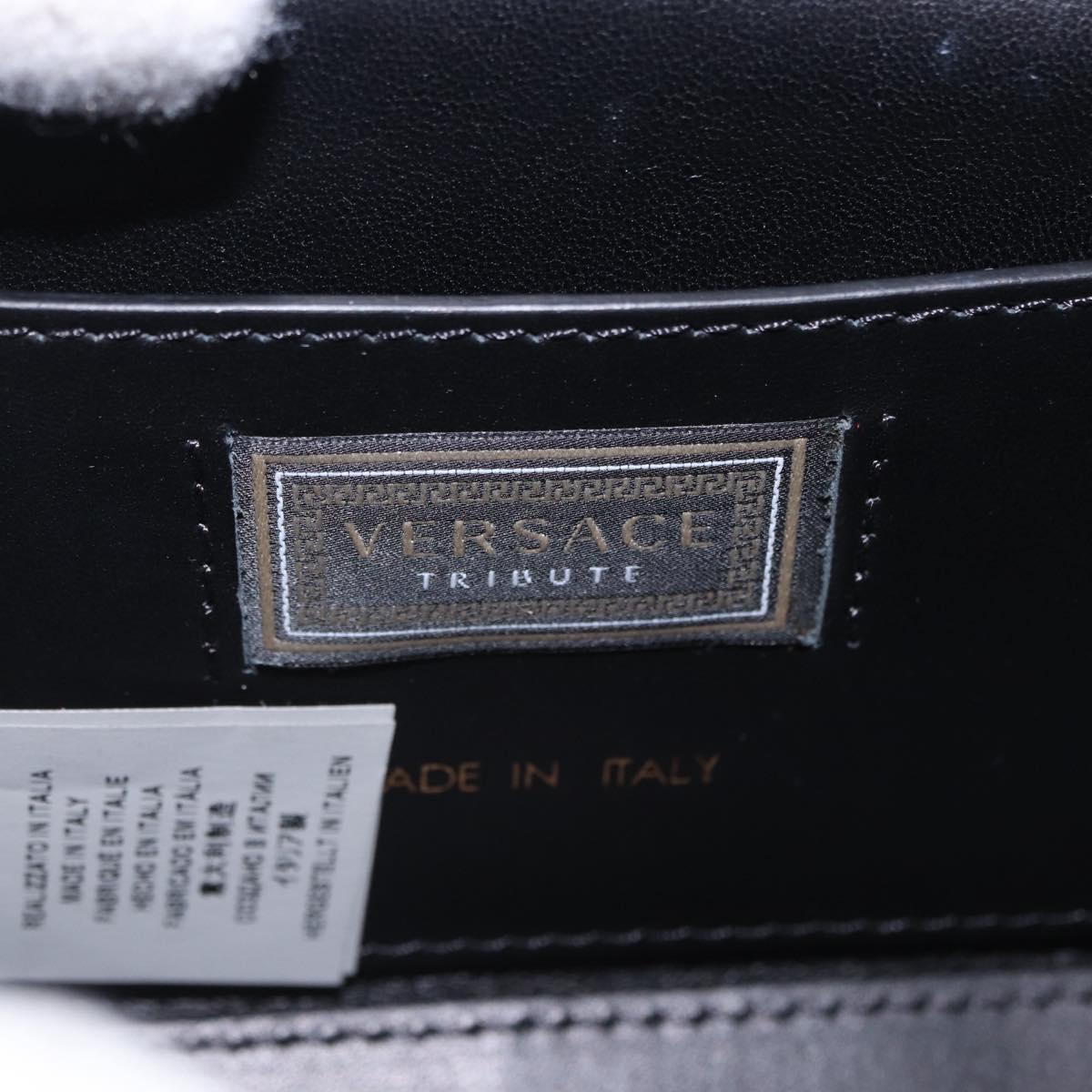 VERSACE Medusa Chain Shoulder Bag Leather Black Gold Auth 200090M