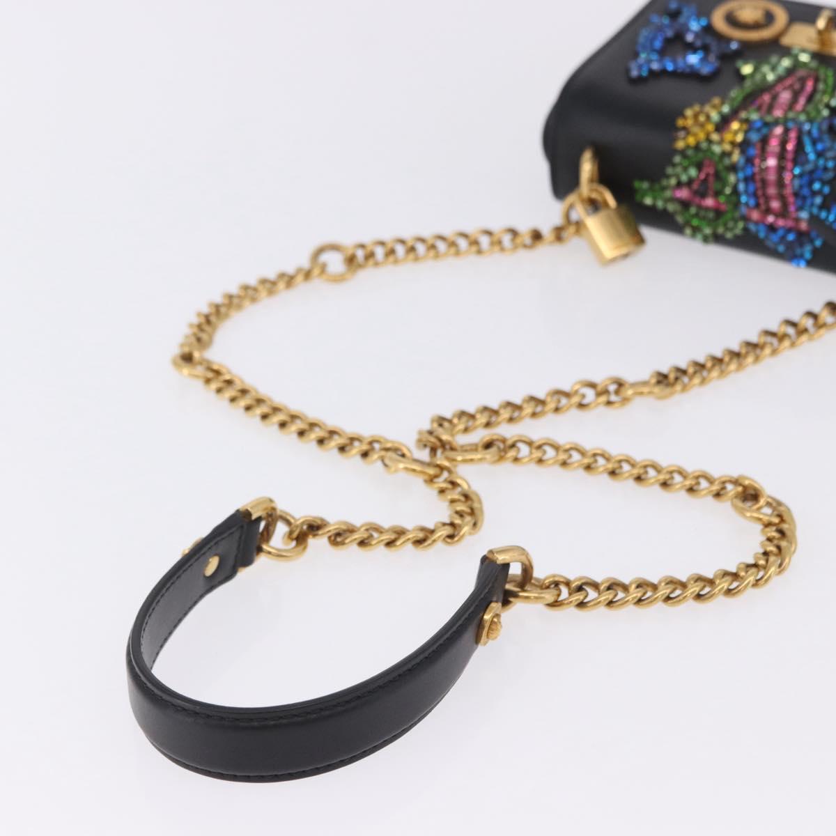 VERSACE Medusa Chain Shoulder Bag Leather Black Gold Auth 200090M