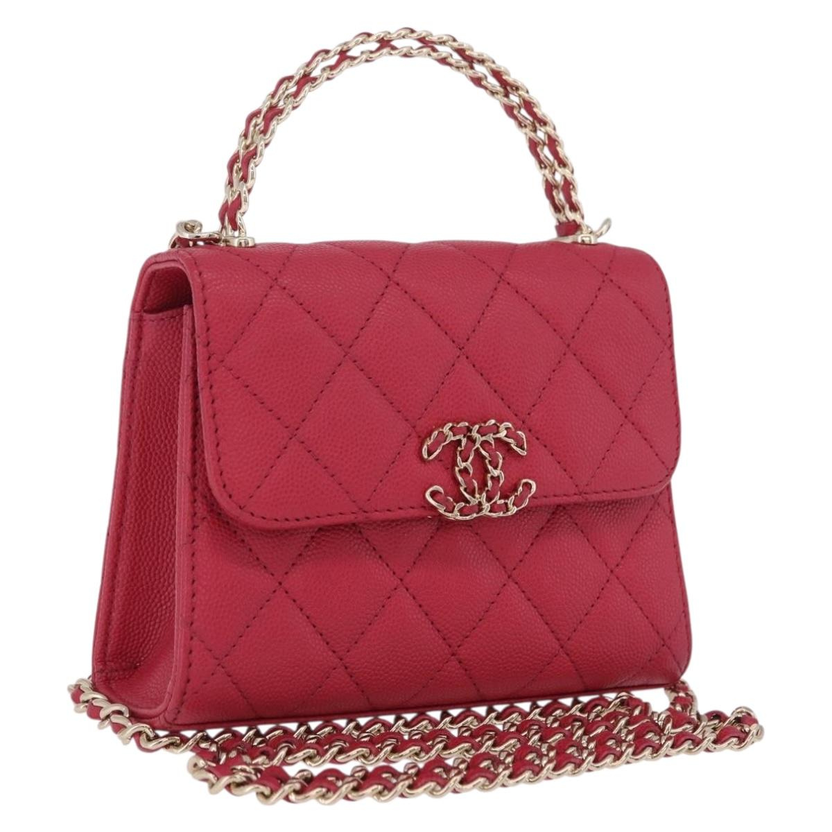 CHANEL Matelasse Top Handle Chain Caviar Skin 2way Red Gold CC Auth 200091SAM