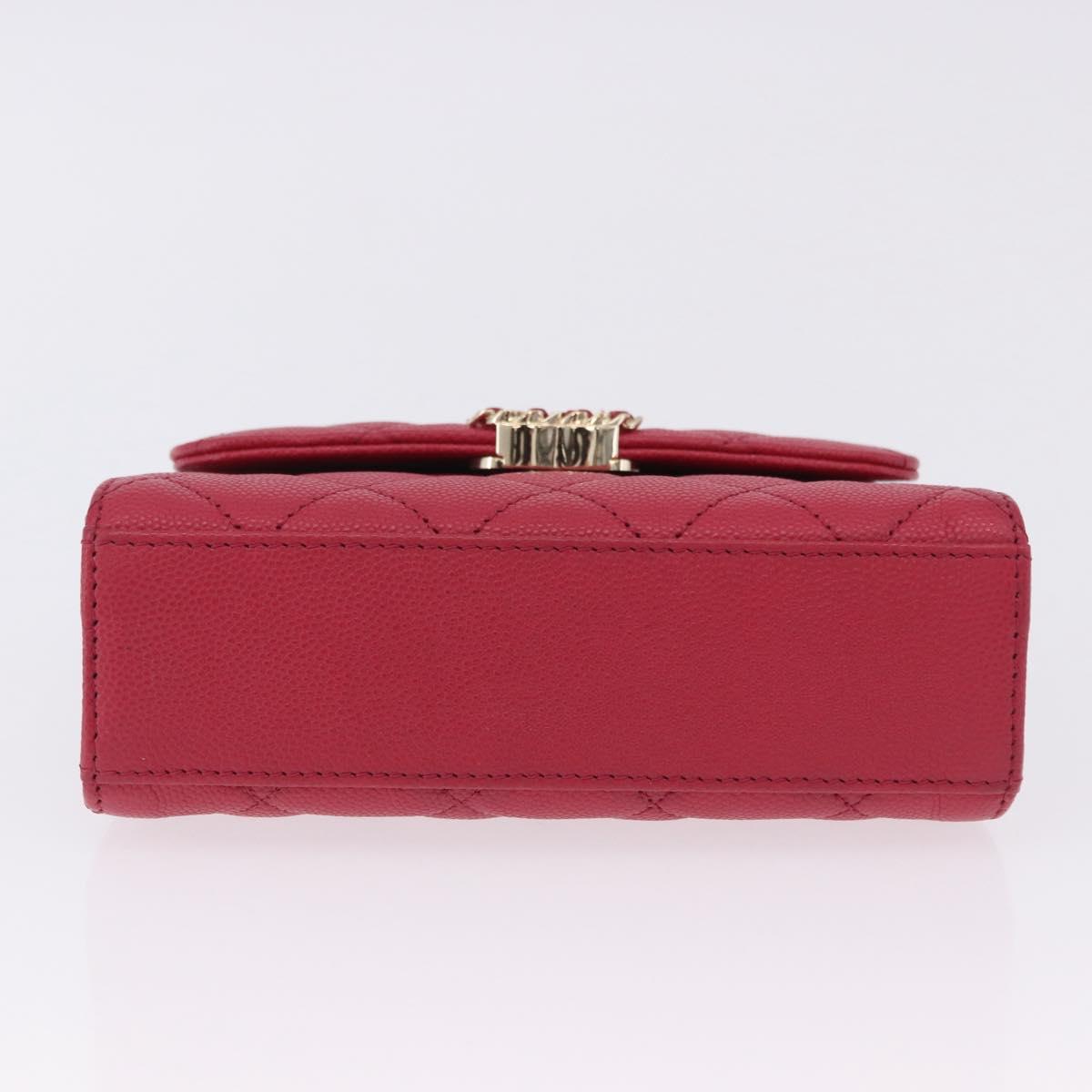 CHANEL Matelasse Top Handle Chain Caviar Skin 2way Red Gold CC Auth 200091SAM
